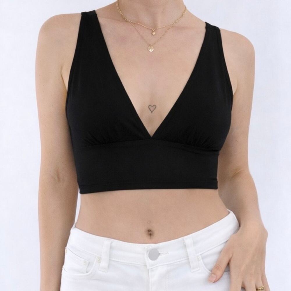 Women’s Black Deep V-Neck Sleeveless Bralette Style Crop Top Size XS